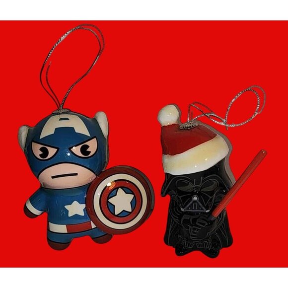 Marvel Captain America & Star Wars Darth Vader Christmas Ornaments Set Orn - Picture 1 of 4